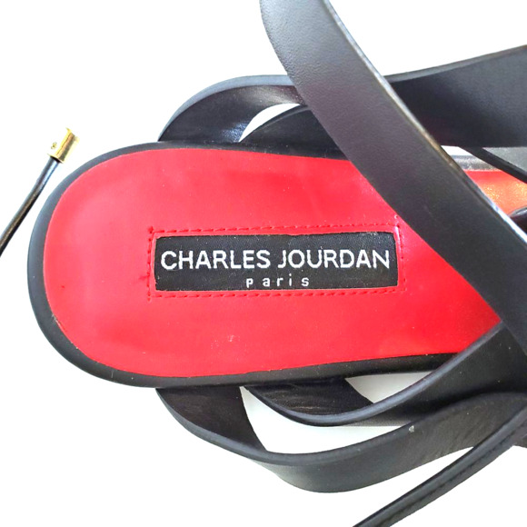 Charles Jourdan Womens Black Strappy Sandals 8.5 Gladiator Laces Boho Festival - Picture 2 of 9
